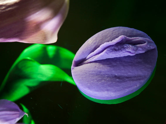 Vulva Seife liegend mit Blüten